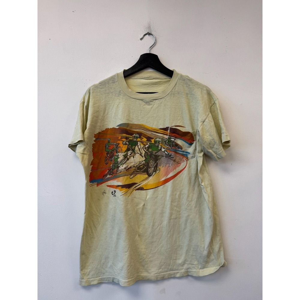 Vintage‎ Hang Ten Shirt Mens Large Beige Motocross Motorcycle Racing Graphic 80s